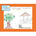 Kid's Art Contest artwork of house and tree with orange background for the month of October 2024.