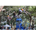 Children tree climbing with blue playground in the background at the Spring Family Picnic event in Jordan Park on March 26, 2024.