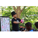  Man wearing a top hat making a balloon flower at Back to School Event in Jordan Park 2025. 