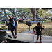  A senior SPHA resident dancing with a young resident at the Spring Family Picnic event in Jordan Park on March 10, 2026. 